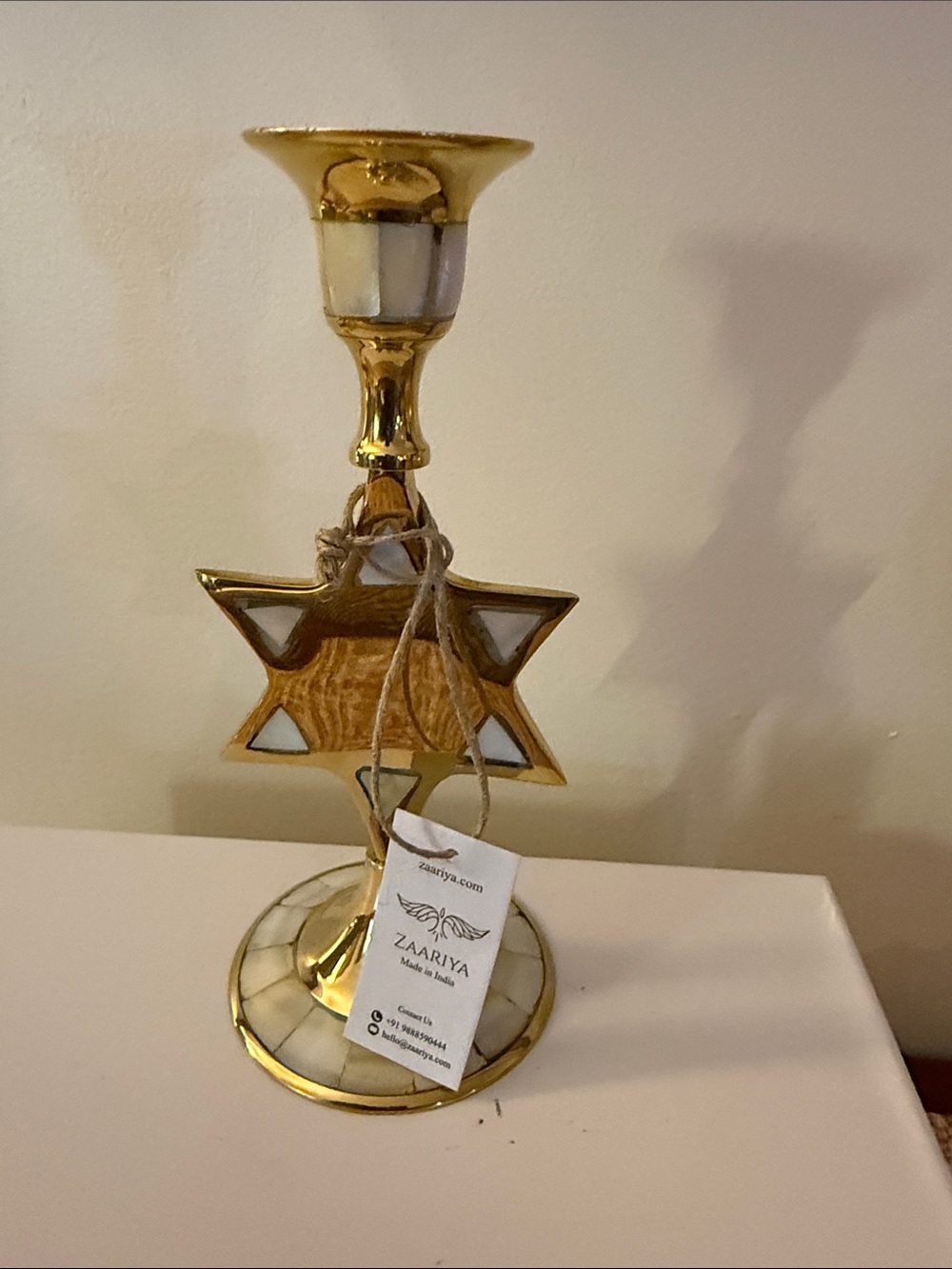 Vintage Brass And Mother Of Peal Star Of David Candle Holder Judaica Decor